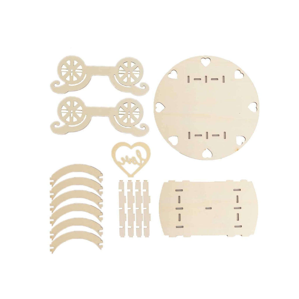 Wooden Wedding Cake Stand Carriage Shape Natural with Laser Cut Design - Round Cupcake Holder Display Plate 12" - Bell Racket Store
