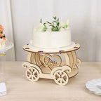 Wooden Wedding Cake Stand Carriage Shape Natural with Laser Cut Design - Round Cupcake Holder Display Plate 12" - Bell Racket Store
