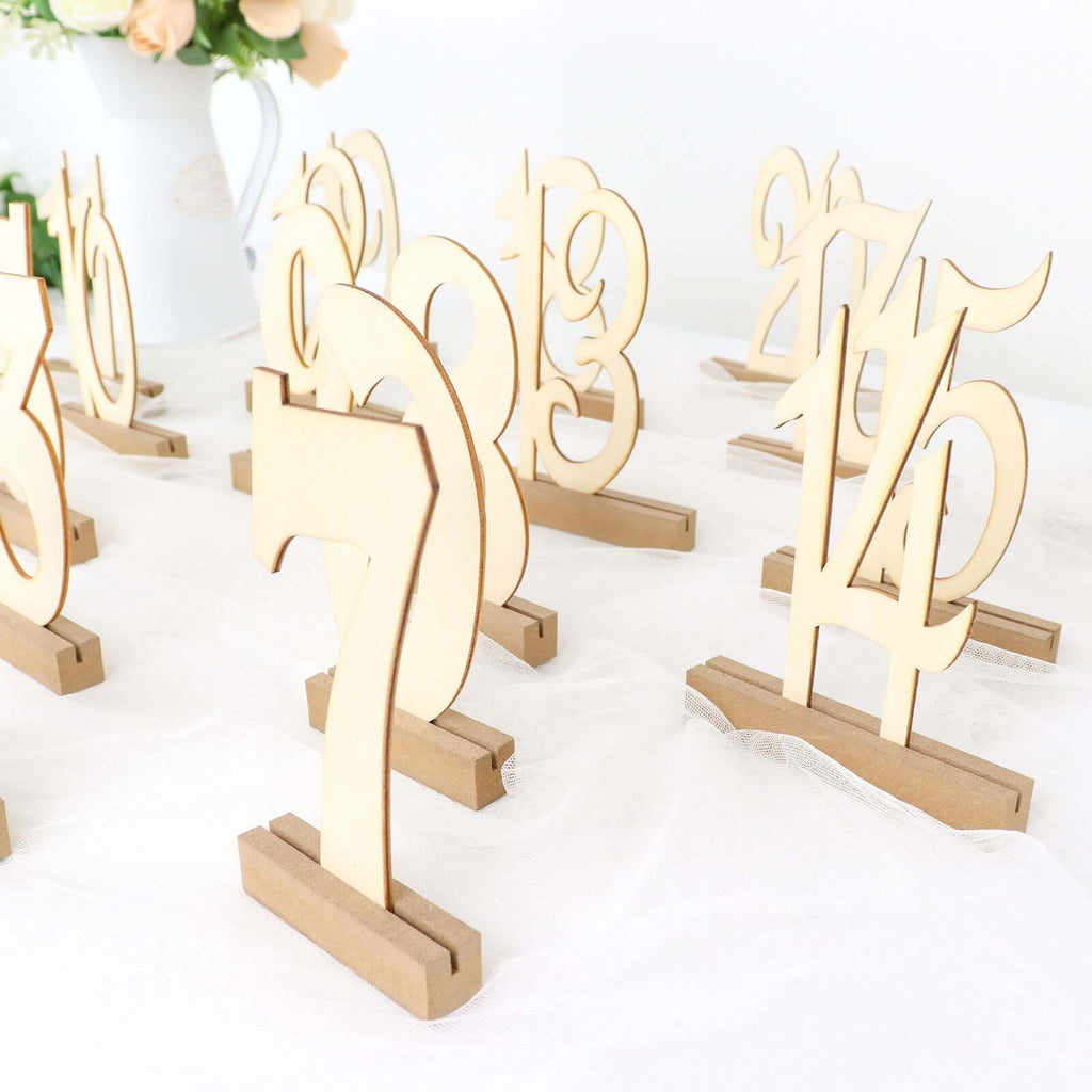 20-Pack Wooden Wedding Table Numbers Natural 1-20 with Holder Base - Perfect Rustic Signs for Receptions 6"