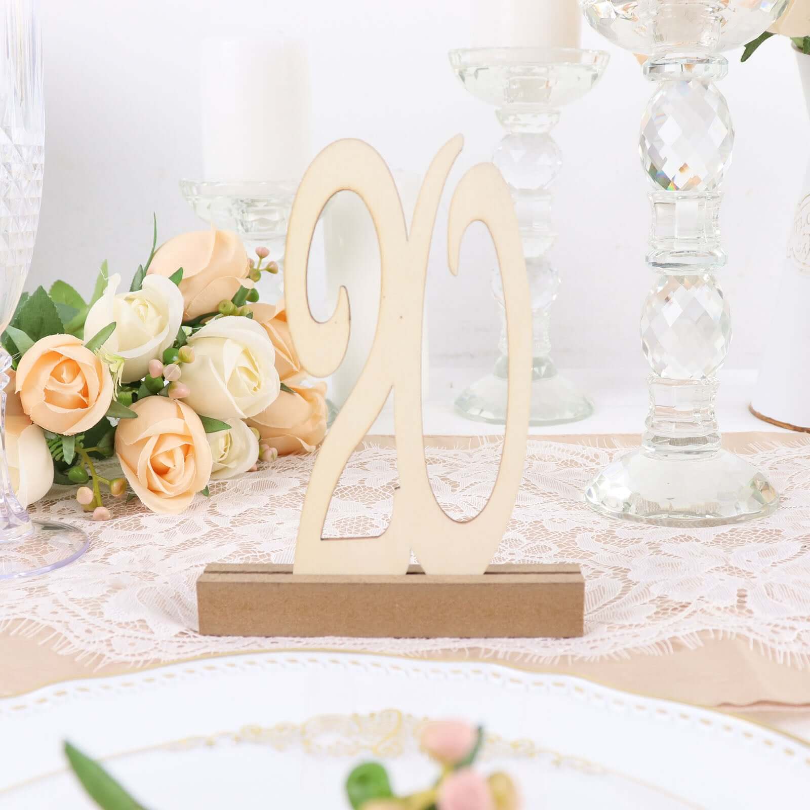 20-Pack Wooden Wedding Table Numbers Natural 1-20 with Holder Base - Perfect Rustic Signs for Receptions 6"