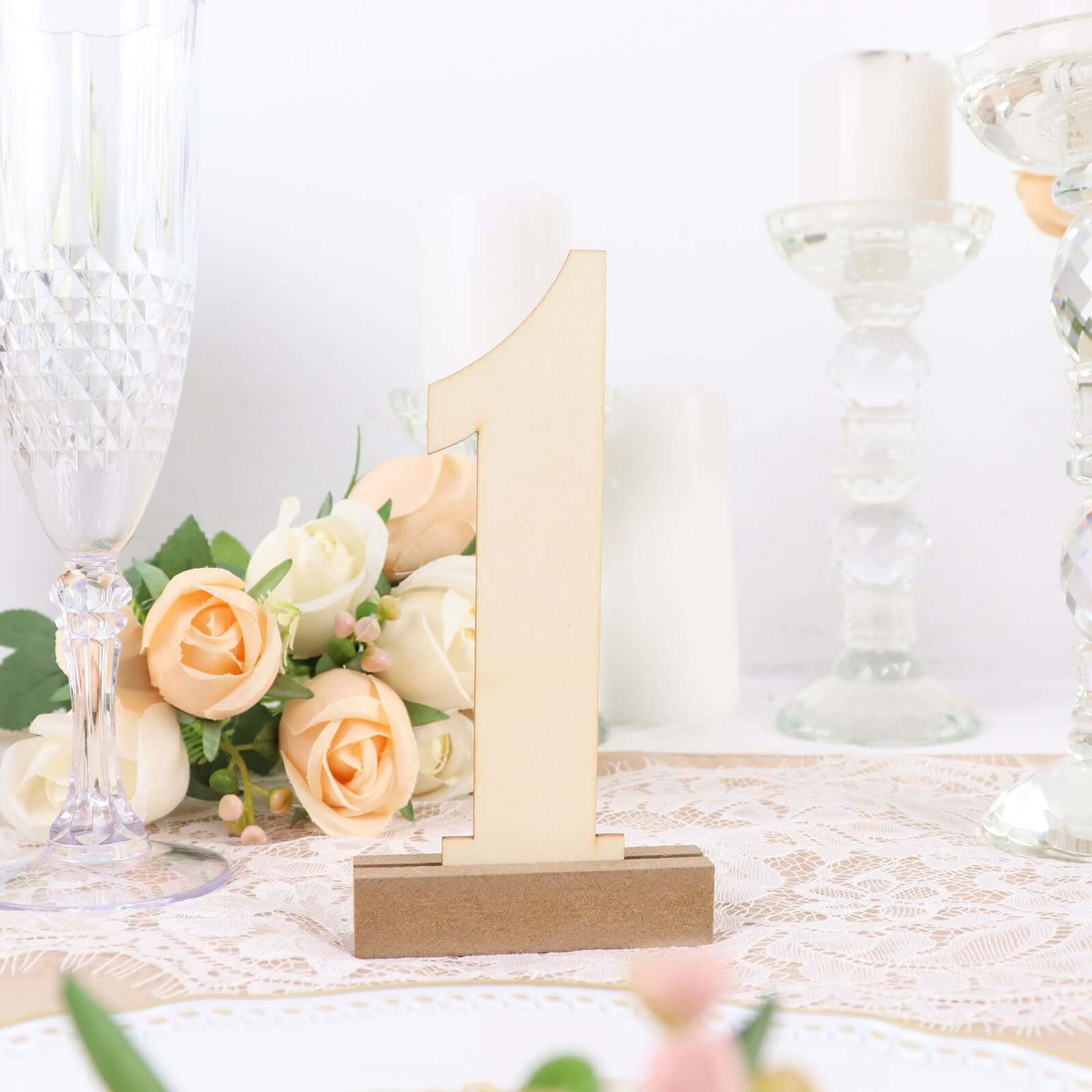 20-Pack Wooden Wedding Table Numbers Natural 1-20 with Holder Base - Perfect Rustic Signs for Receptions 6"
