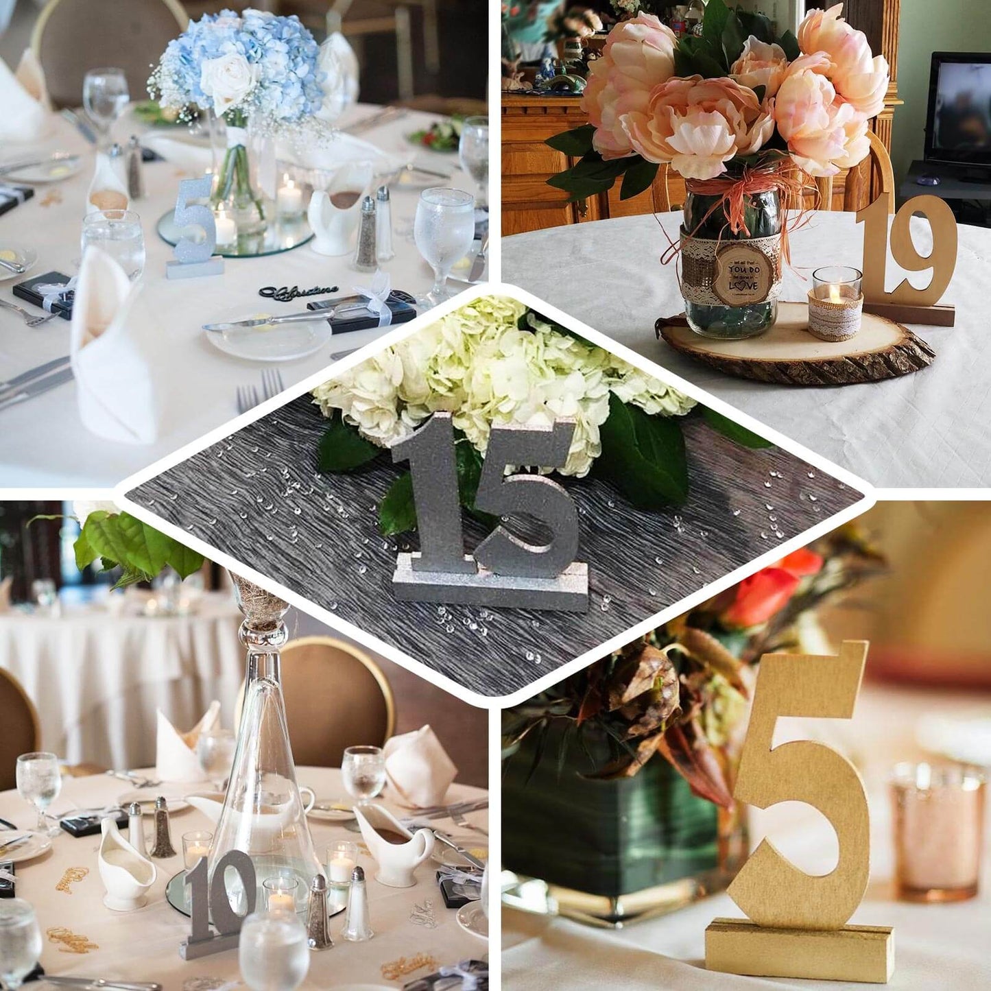 20-Pack Wooden Wedding Table Numbers Natural 1-20 with Holder Base - Perfect Rustic Signs for Receptions 6"