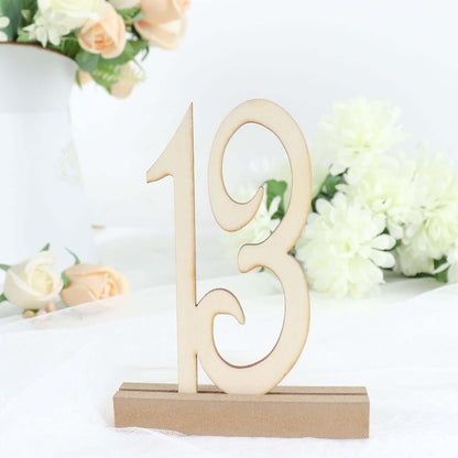 20-Pack Wooden Wedding Table Numbers Natural 1-20 with Holder Base - Perfect Rustic Signs for Receptions 6"
