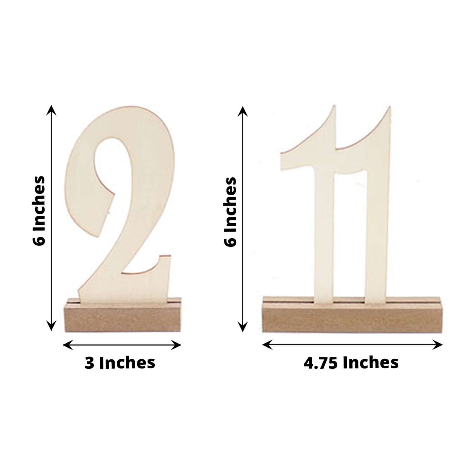20-Pack Wooden Wedding Table Numbers Natural 1-20 with Holder Base - Perfect Rustic Signs for Receptions 6"