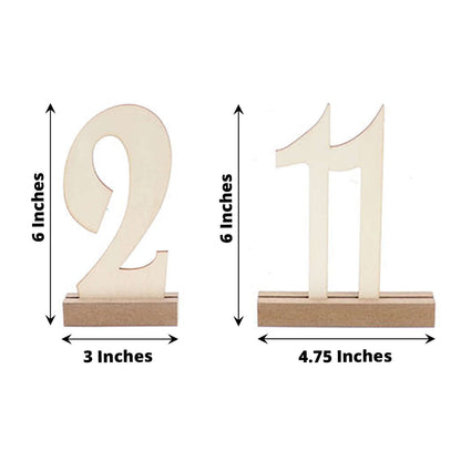 20-Pack Wooden Wedding Table Numbers Natural 1-20 with Holder Base - Perfect Rustic Signs for Receptions 6"