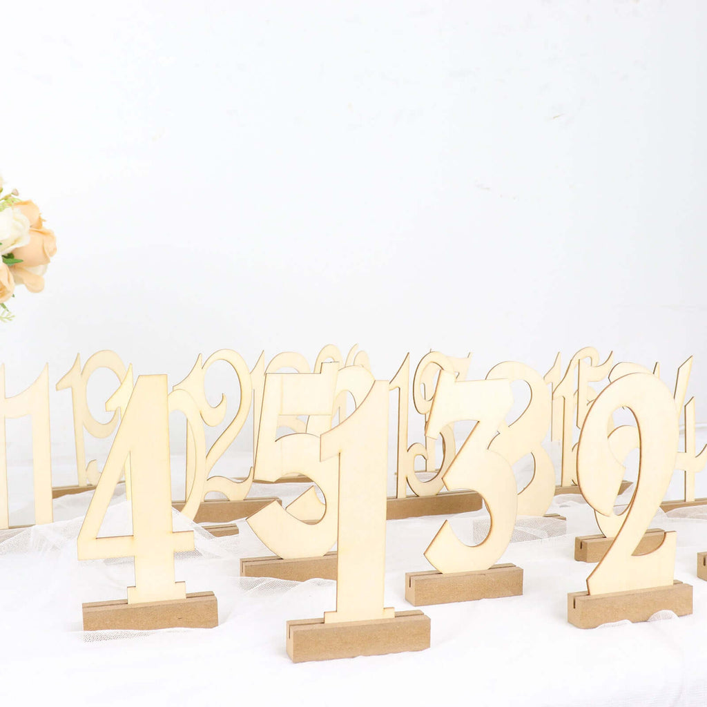 20-Pack Wooden Wedding Table Numbers Natural 1-20 with Holder Base - Perfect Rustic Signs for Receptions 6"