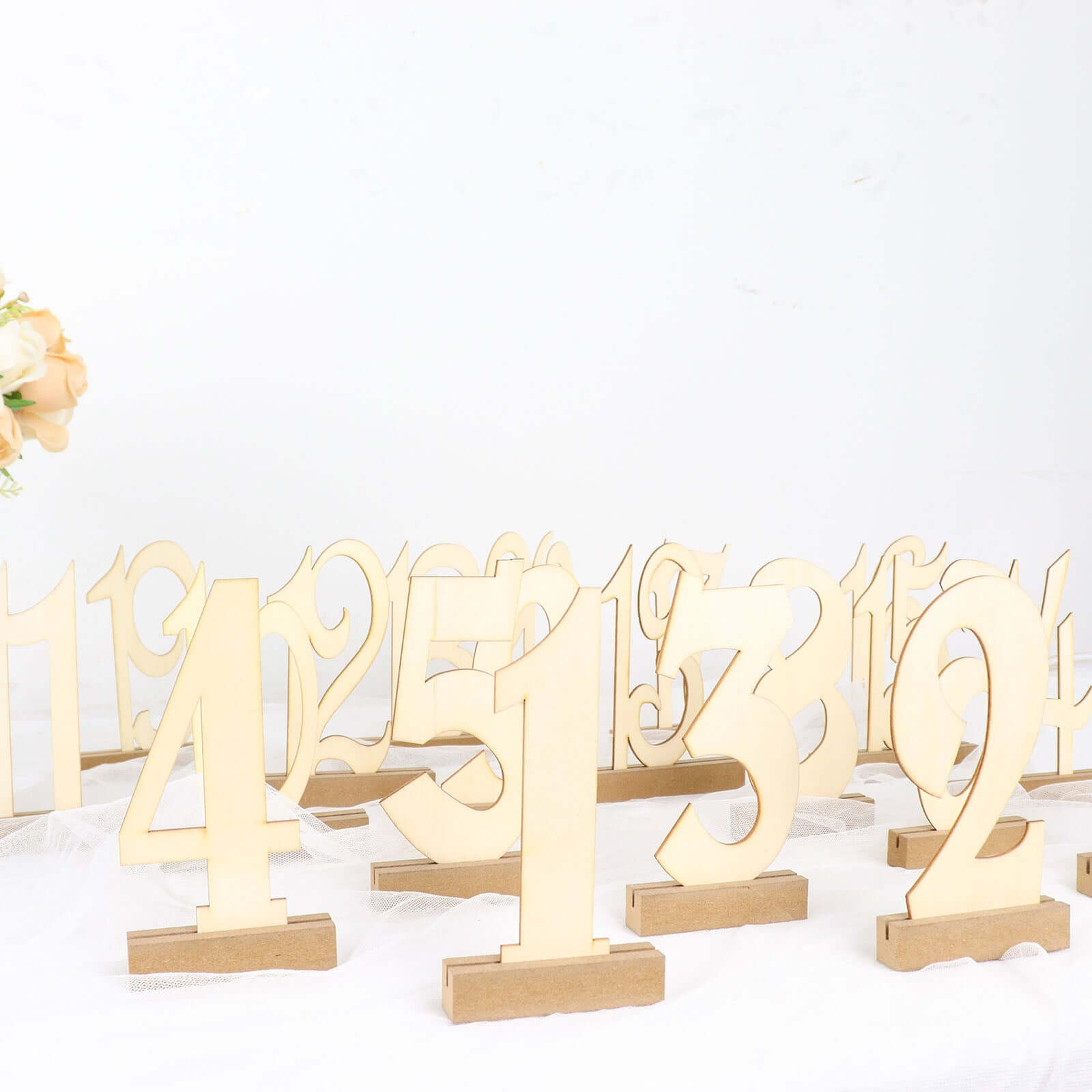 20-Pack Wooden Wedding Table Numbers Natural 1-20 with Holder Base - Perfect Rustic Signs for Receptions 6"