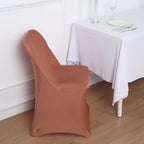 Stretch Spandex Chair Cover Terracotta (Rust) for Folding Chairs - Reusable & Wrinkle-Resistant 160GSM Fitted Slipcover