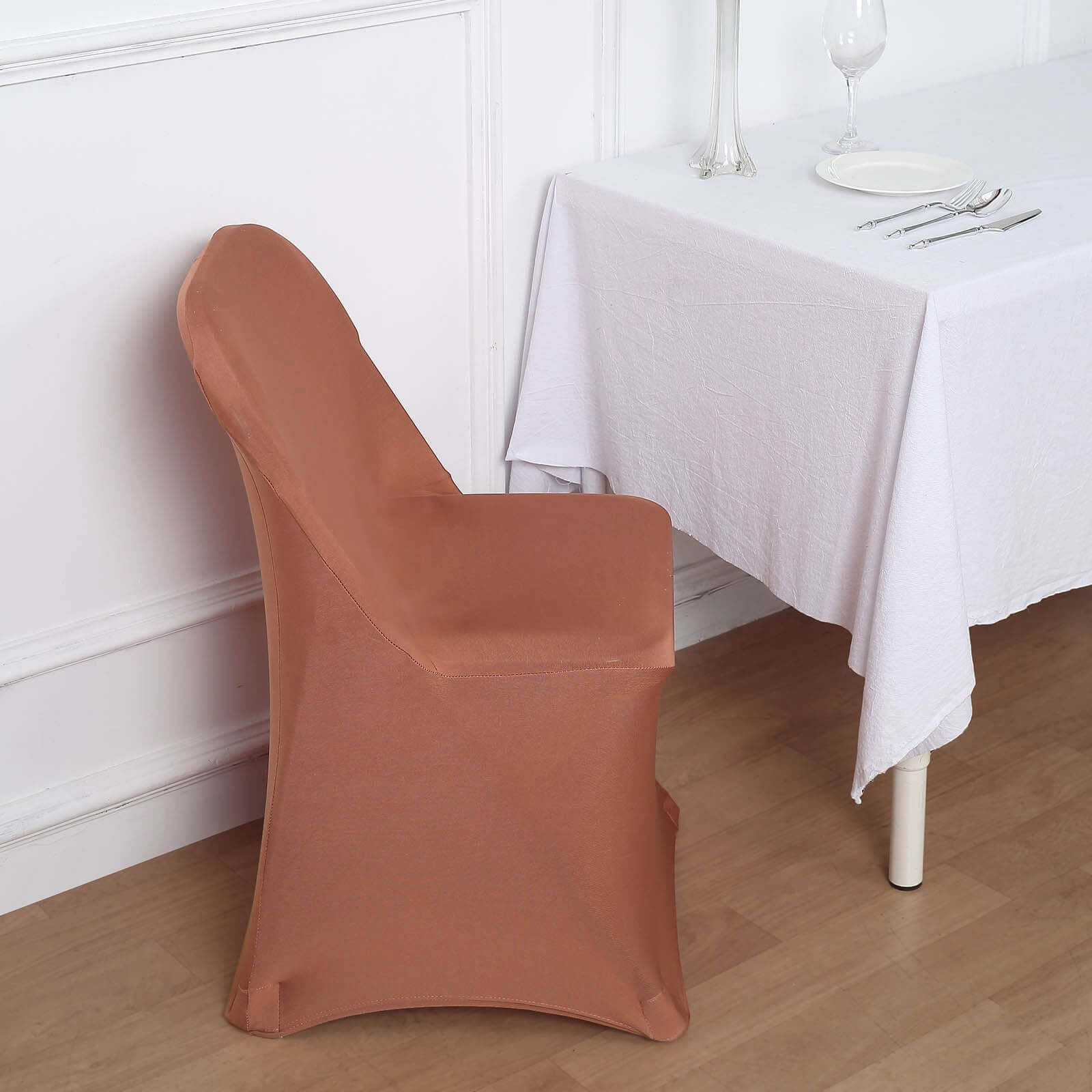 Stretch Spandex Chair Cover Terracotta (Rust) for Folding Chairs - Reusable & Wrinkle-Resistant 160GSM Fitted Slipcover