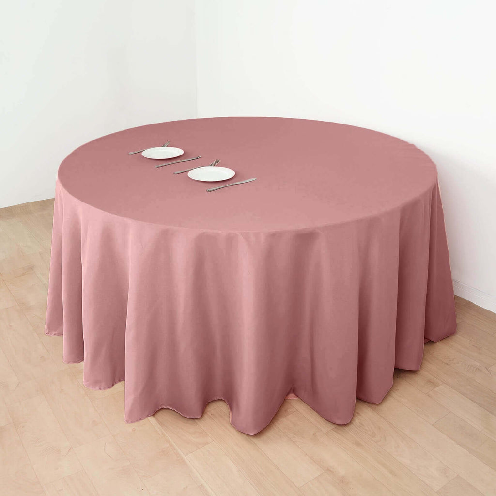 Polyester 132" Round Tablecloth Dusty Rose - Seamless Chic Table Cover