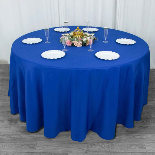 Premium Polyester 120" Round Tablecloth Royal Blue - Seamless 220GSM Wrinkle-Resistant Table Cover