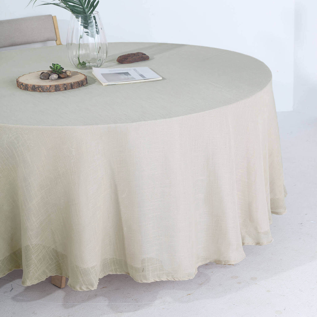 Faux Linen 108" Round Tablecloth Beige - Slubby Textured & Wrinkle Resistant Table Cover
