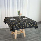 Polyester 54"x54" Square Tablecloth Black with Gold Foil Geometric Pattern - Wrinkle-Resistant & Durable Table Cover