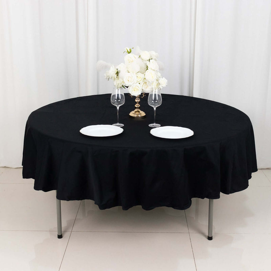 100% Cotton 90" Round Tablecloth Black Linen - Soft & Breathable Table Cover