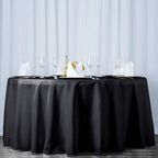 Premium Polyester 120" Round Tablecloth Black - Seamless 220GSM Wrinkle-Resistant Design for Classy Events