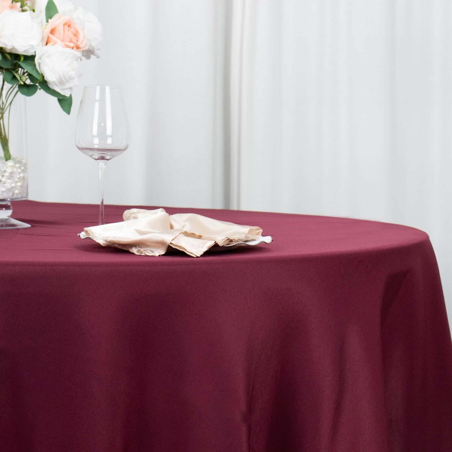 Premium Polyester 120" Round Tablecloth Burgundy - Seamless 220GSM Wrinkle-Resistant Table Cover