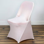 Stretch Spandex Chair Cover Blush for Folding Chairs - Reusable & Wrinkle-Resistant 160GSM Fitted Slipcover