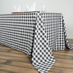 Polyester 90"x156" Rectangle Tablecloth White/Black - Seamless Checkered Buffalo Plaid Design for Rustic Occasions