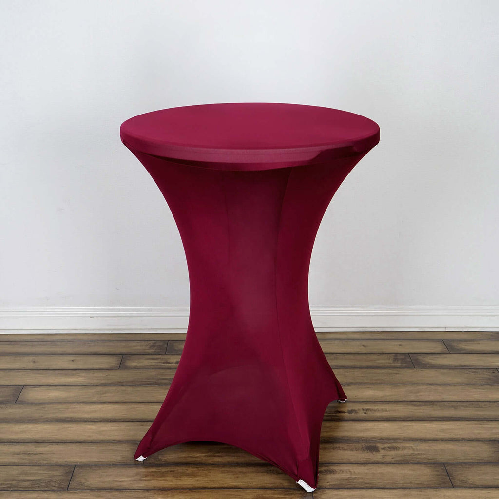 Spandex 30" Round Cocktail Table Cover Burgundy - Easy to Maintain Stretch Fitted Highboy Tablecloth