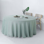 Faux Linen 120" Round Tablecloth Dusty Blue - Slubby Texture Wrinkle-Resistant Seamless Table Cover