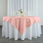 Polyester 54"x54" Table Overlay Square Tablecloth Dusty Rose with Gold Foil Geometric Pattern - Wrinkle-Resistant & Durable Table Topper