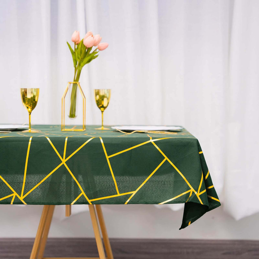 Polyester 54"x54" Square Tablecloth Hunter Emerald Green with Gold Foil Geometric Pattern - Wrinkle-Resistant & Durable Table Cover
