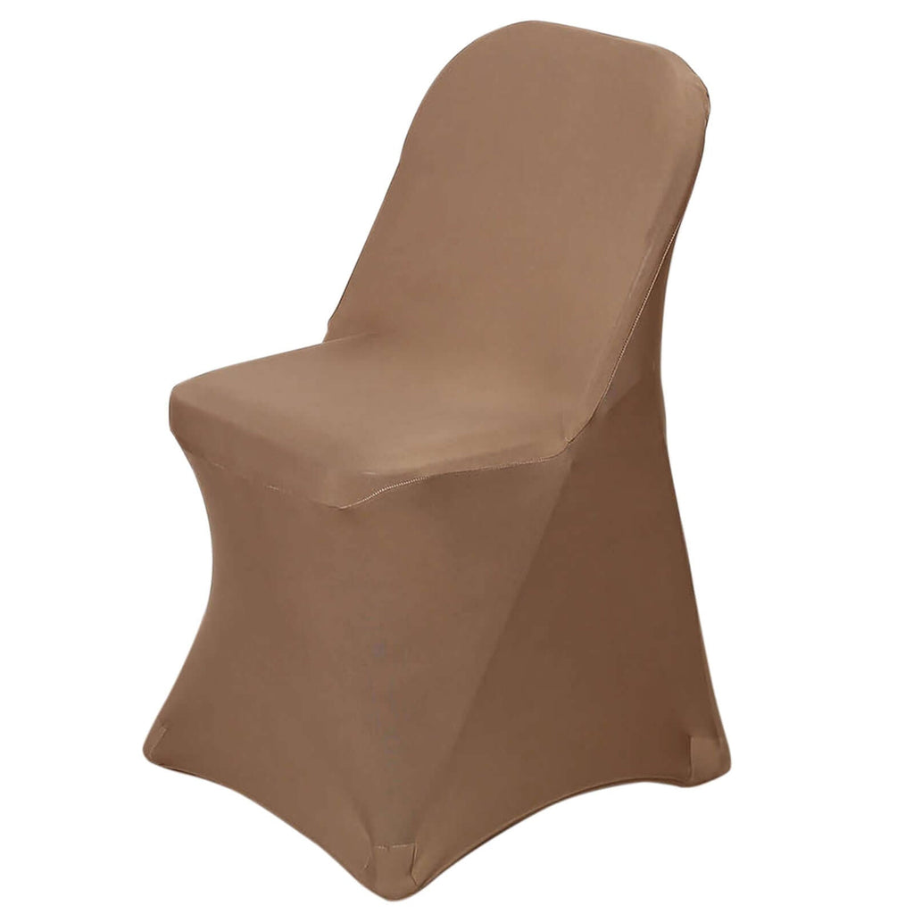 Stretch Spandex Chair Cover Taupe for Folding Chairs - Reusable & Wrinkle-Resistant 160GSM Fitted Slipcover