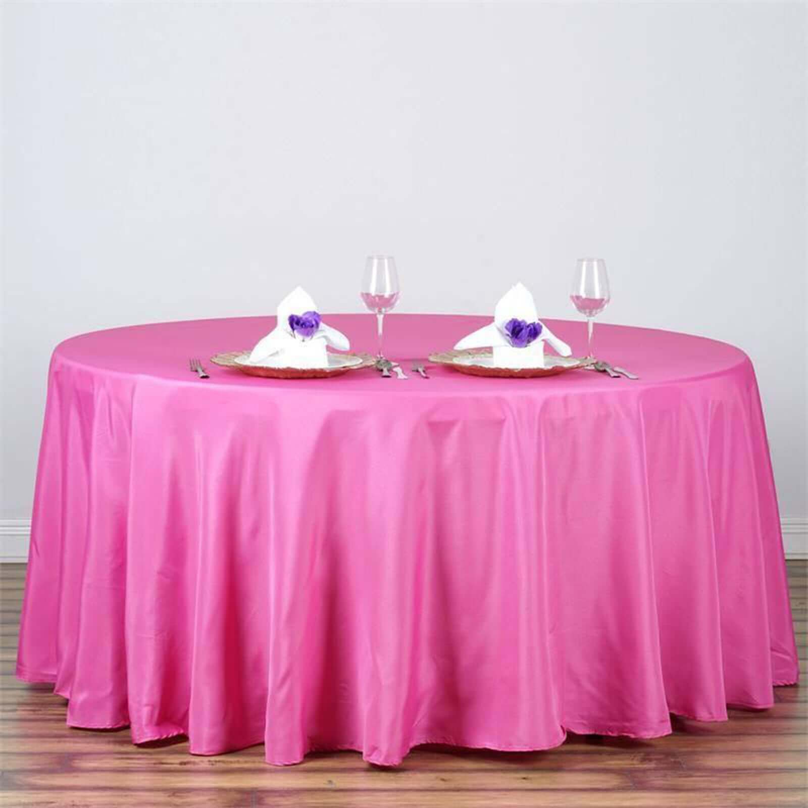 Polyester 120" Round Tablecloth Fuchsia - Seamless Wrinkle-Resistant Table Cover