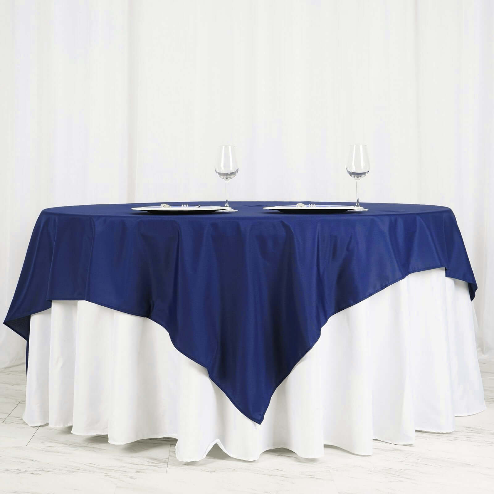 Polyester 70"x70" Table Overlay Square Tablecloth Navy Blue - Wrinkle-Resistant & Durable Table Cover
