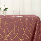 Polyester 60"x132" Rectangle Tablecloth Cinnamon Rose with Gold Foil Geometric Pattern - Wrinkle-Resistant and Durable Table Cover for Weddings & Events