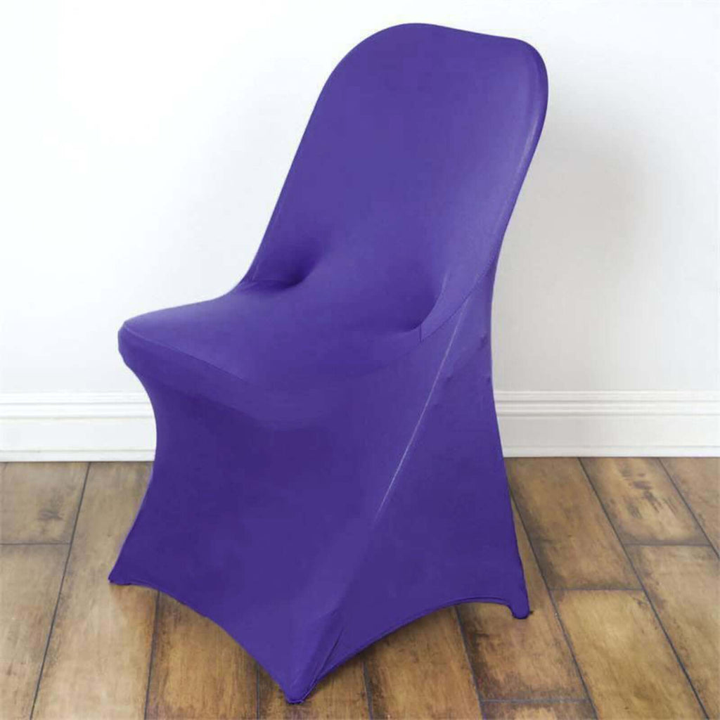 Stretch Spandex Chair Cover Purple for Folding Chairs - Reusable & Wrinkle-Resistant 160GSM Fitted Slipcover