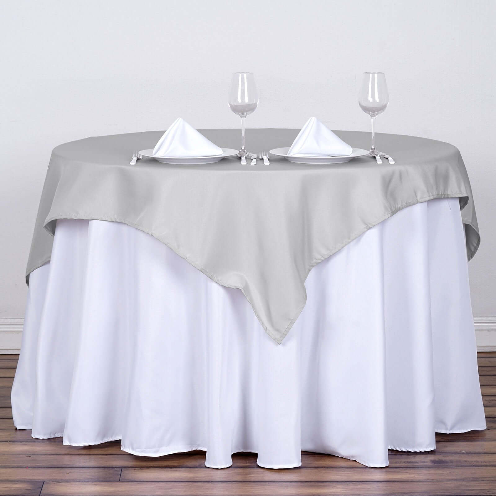 Polyester 54"x54" Table Overlay Square Tablecloth Silver - Wrinkle-Resistant & Durable Table Cover