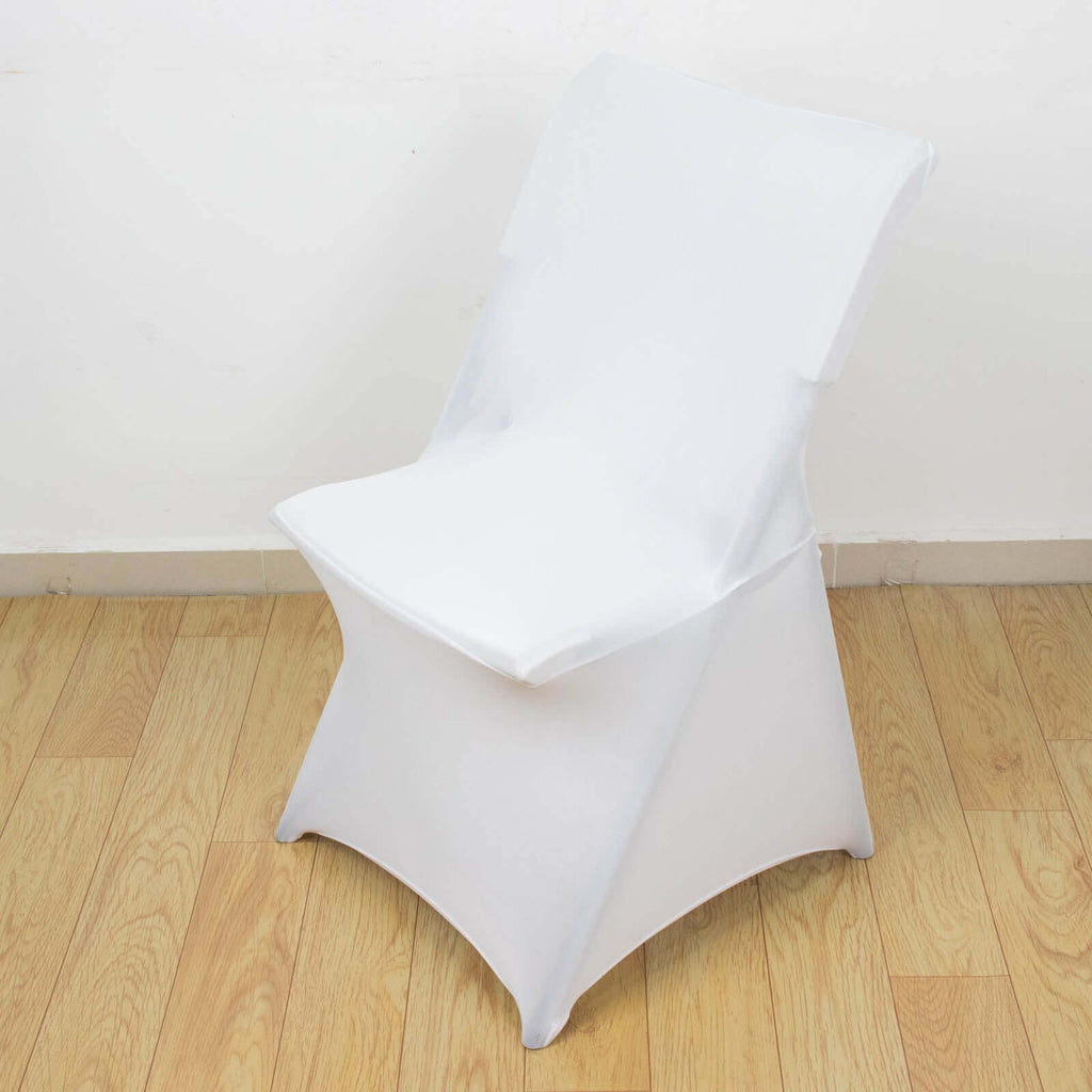 Stretch Spandex Chair Cover White for Lifetime Folding Chairs - Wrinkle Resistant Snug Fit Slipcover with Foot Pockets for Sophisticated Event Styling