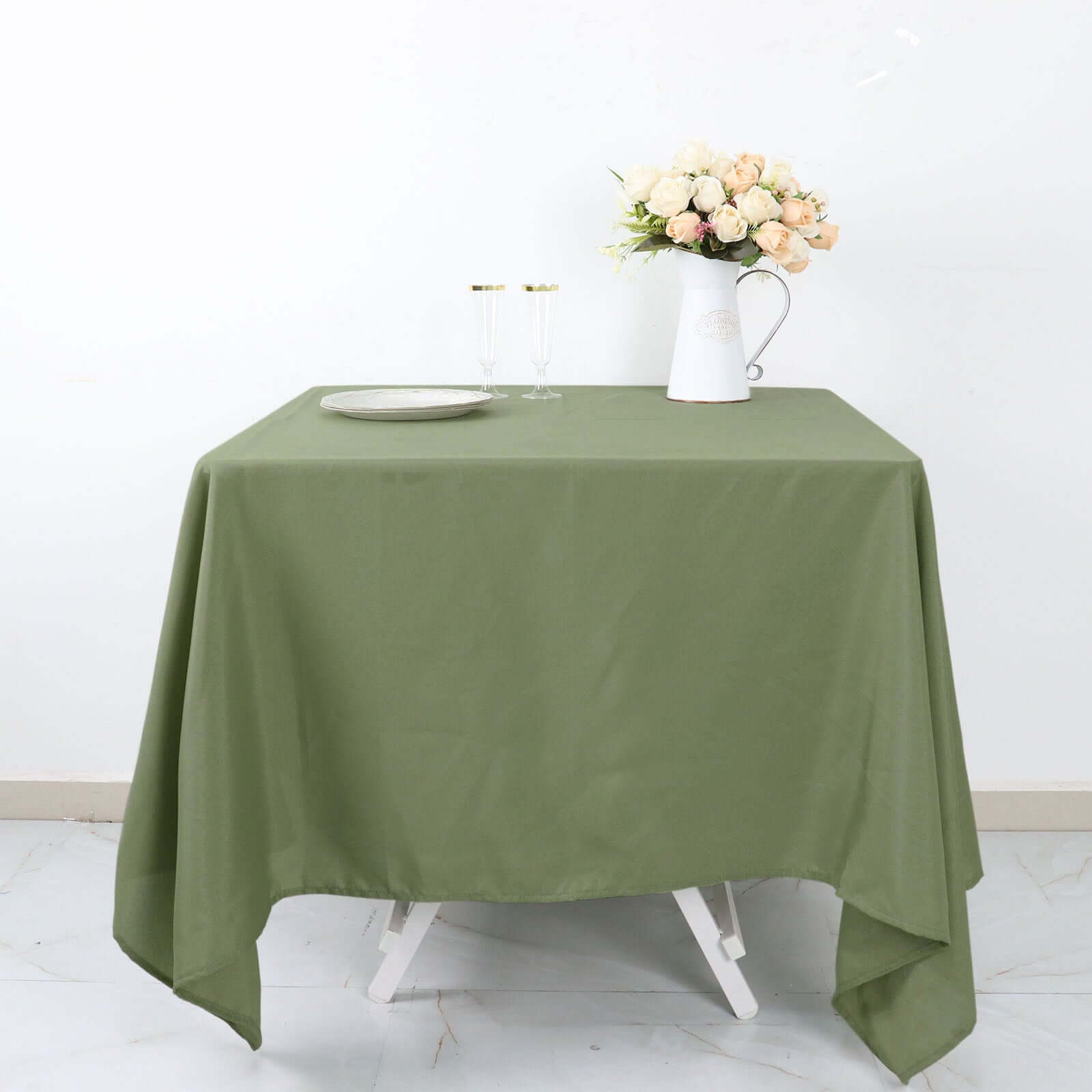Polyester Square 70"x70" Tablecloth Dusty Sage Green - Wrinkle-Resistant & Durable Table Cover