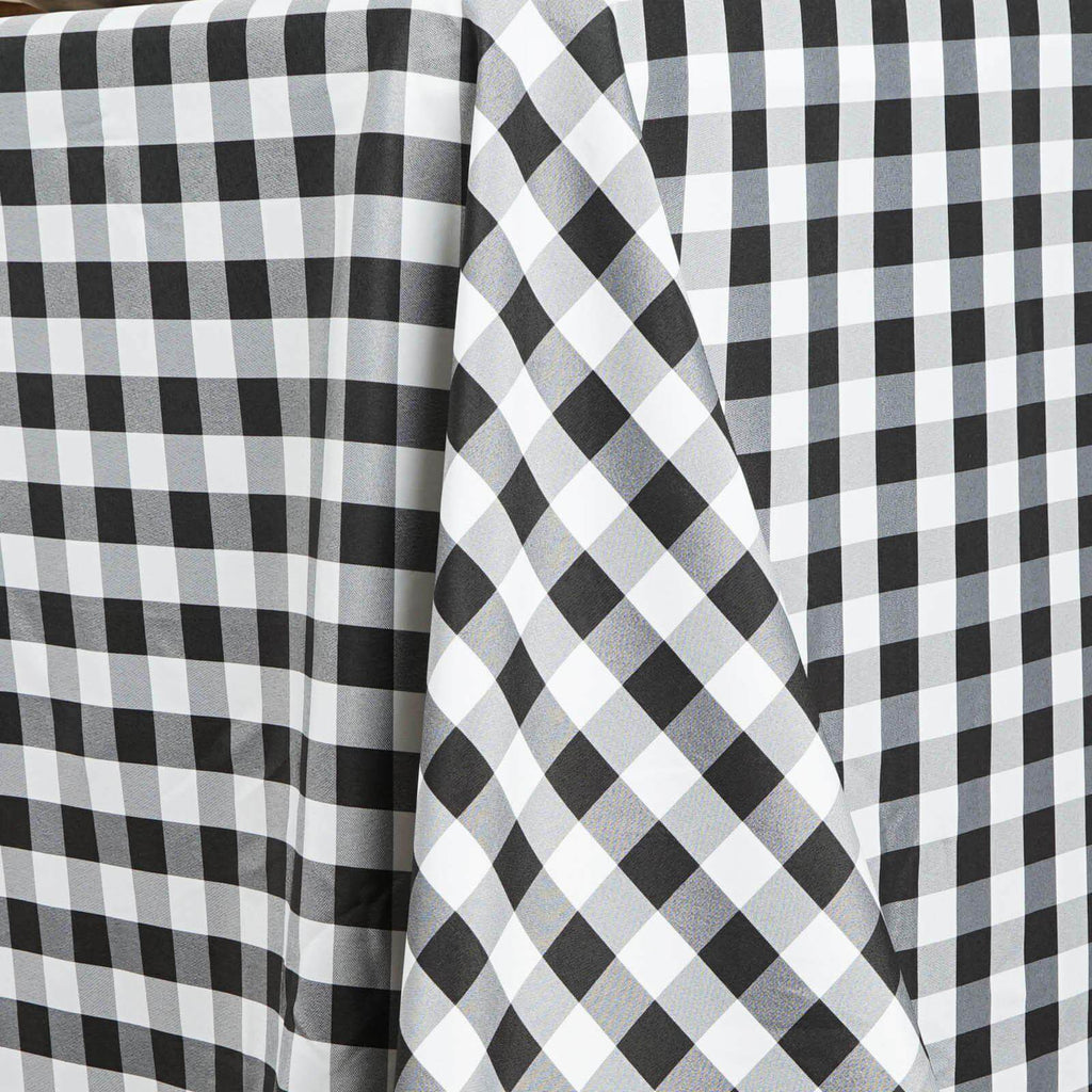 Polyester 90"x132" Rectangle Tablecloth White/Black - Seamless Checkered Buffalo Plaid Design for Farmhouse Celebrations