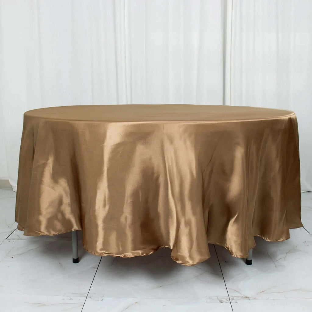 Satin 108" Round Tablecloth Taupe - Smooth and Lustrous Table Cover