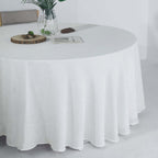 Faux Linen 120" Round Tablecloth White - Modern Slubby Texture with Wrinkle-Resistant Appeal Seamless Table Cover