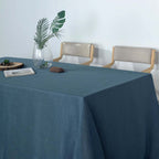 Faux Linen 90"x132" Rectangular Tablecloth Blue - Slubby Texture Wrinkle-Resistant Seamless Table Cover