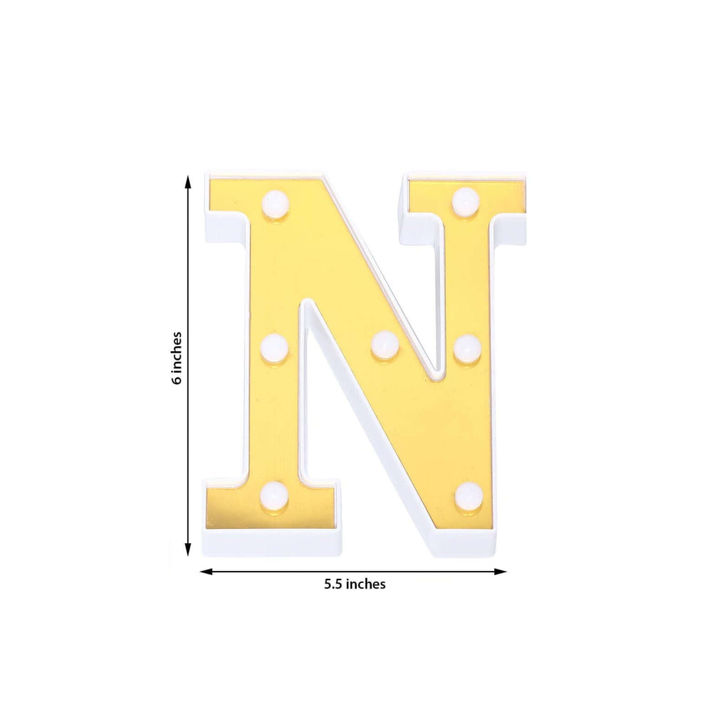 3D Marquee Letter "N" Warm White 7 LED Lights Gold - Chic Light-Up Decor for Events 6"