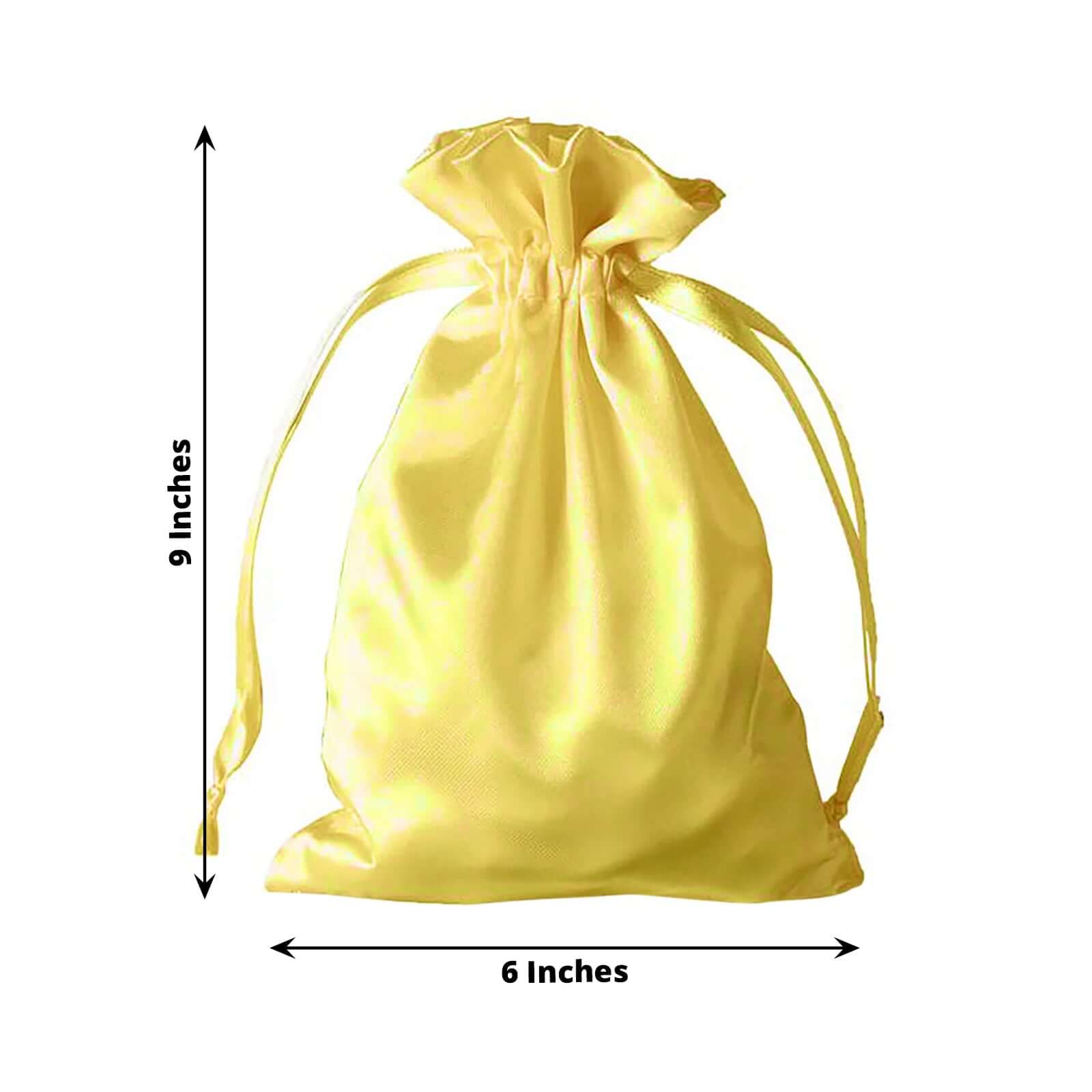 12 Pack 6"x9" Gold Satin Drawstring Wedding Party Favor Gift Bags