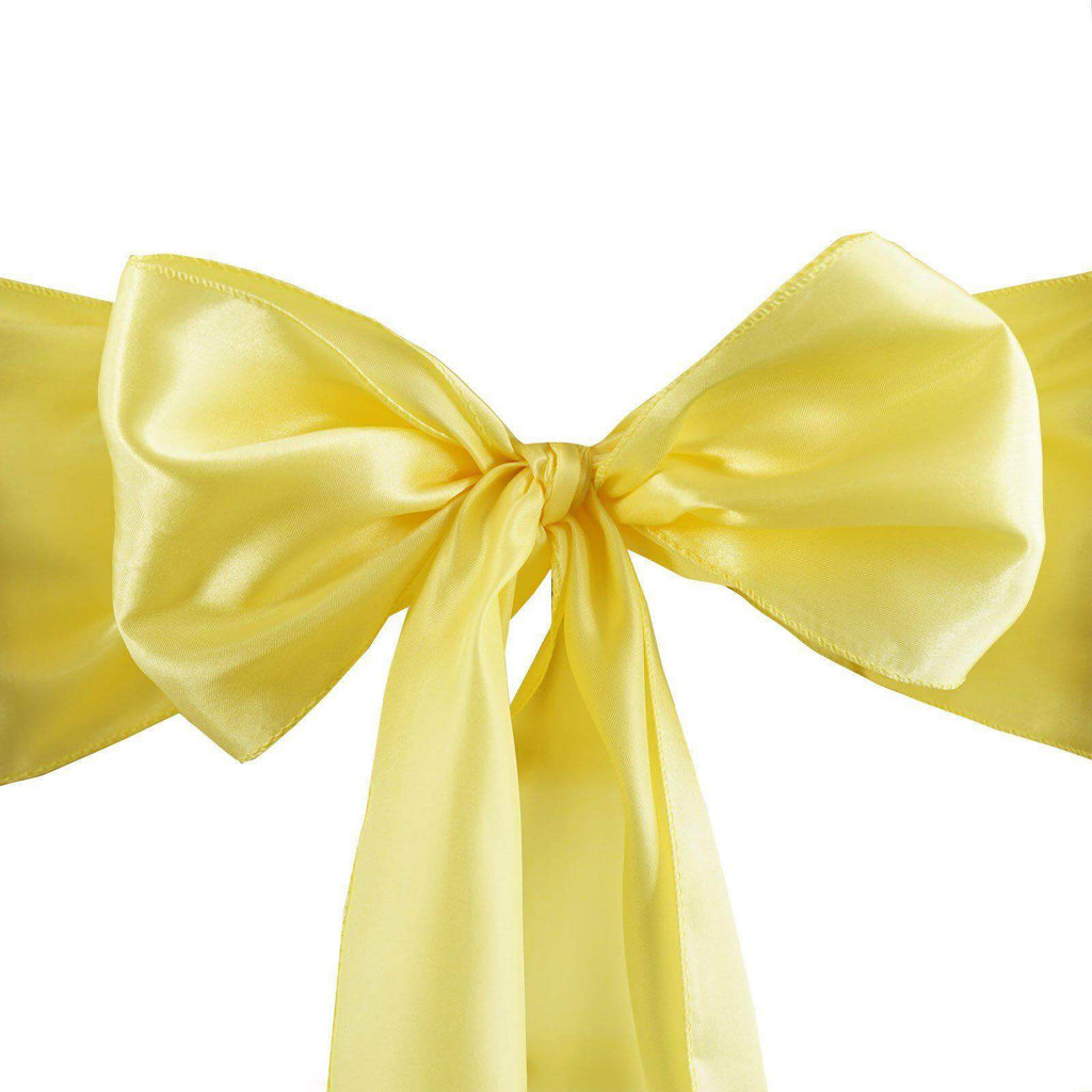 5 Pack Satin Chair Sashes Yellow - Durable Chair Bows with Shiny Finish 6"x106"