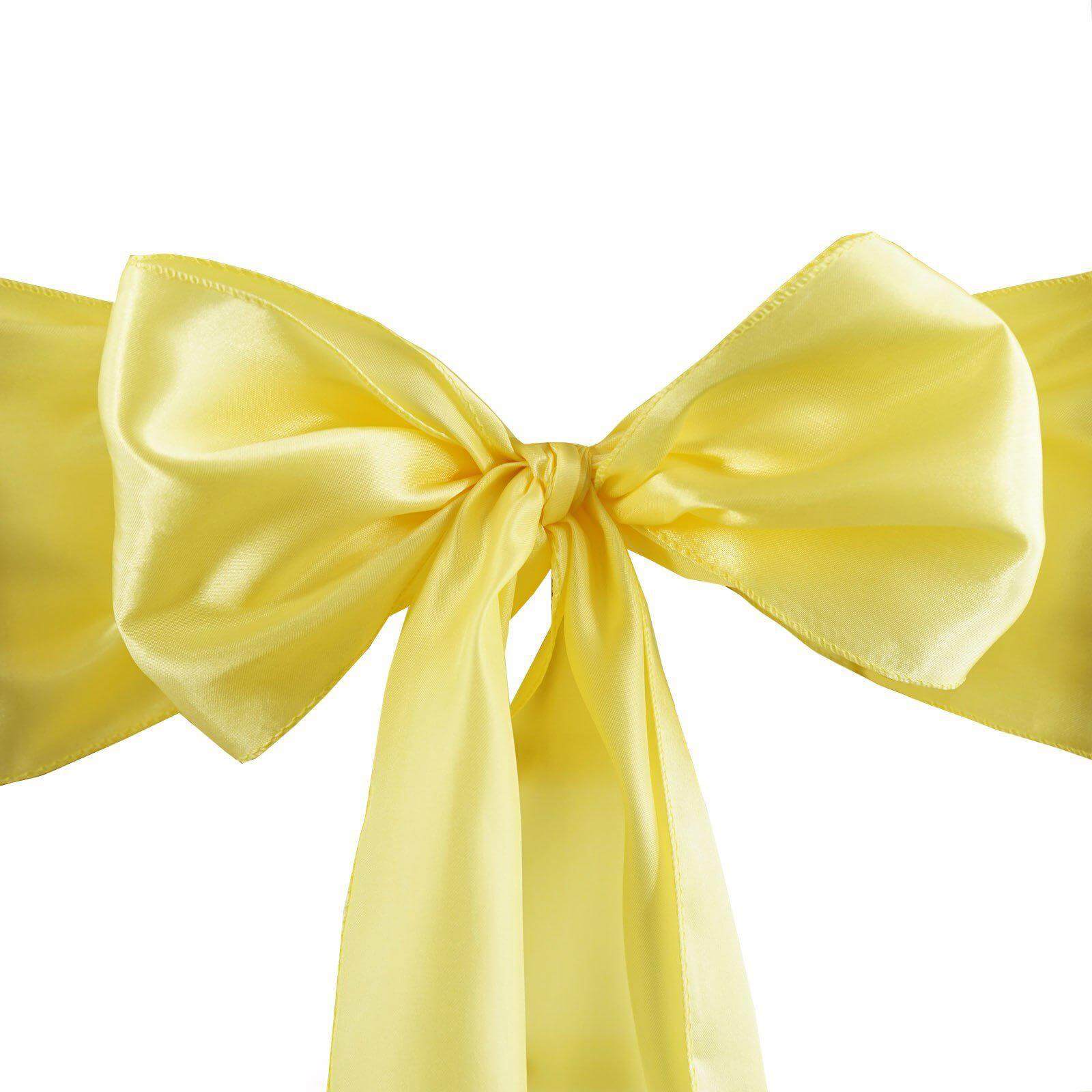 5 Pack Satin Chair Sashes Yellow - Durable Chair Bows with Shiny Finish 6"x106"