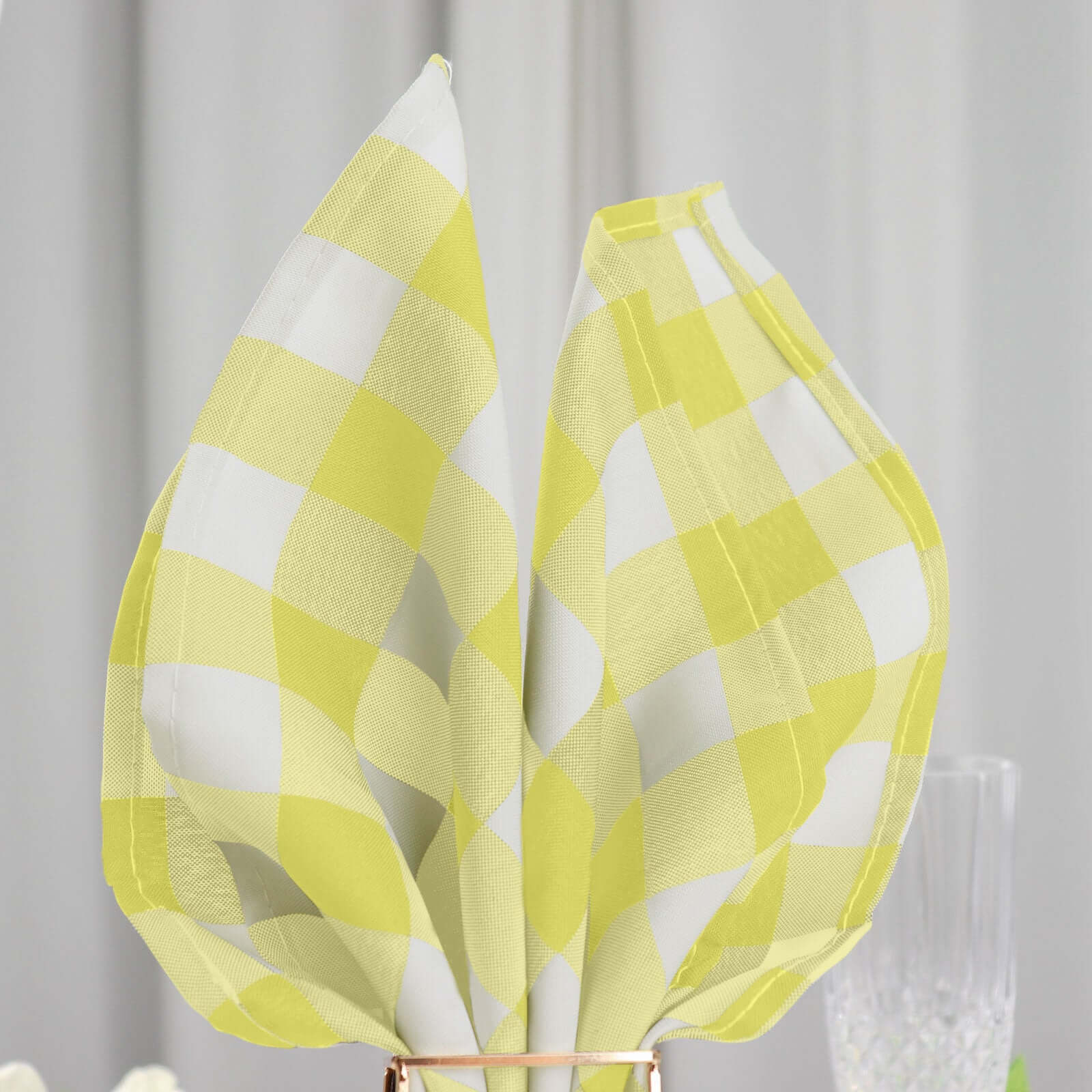5 Pack Polyester 15"x15" Napkins Yellow/White Buffalo Plaid Gingham Style Cloth Napkins
