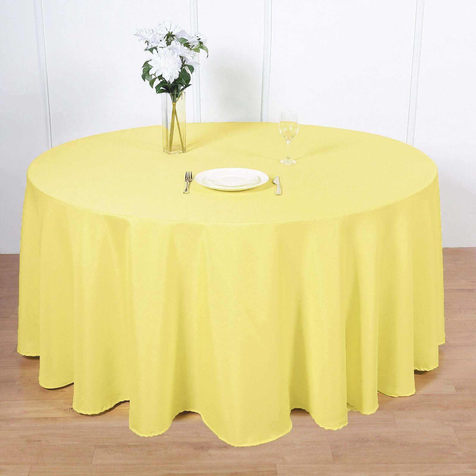 Polyester 120" Round Tablecloth Yellow - Seamless Wrinkle-Resistant Table Cover